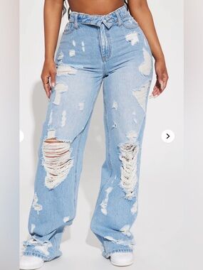 Fashion Nova Light Blue Distressed Boyfriend Jeans